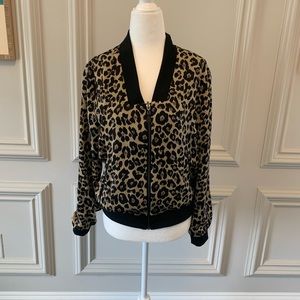 Stella & Dot Leopard Print and Black Bomber Jacket